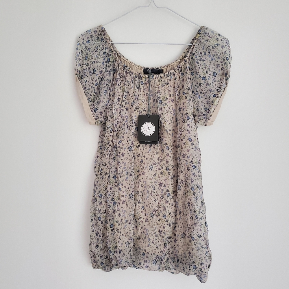 ITALIAN SILK Floral Sheer Blouse Top Cap Sleeves Round Neckline Soft Lined Sz S - Picture 9 of 9